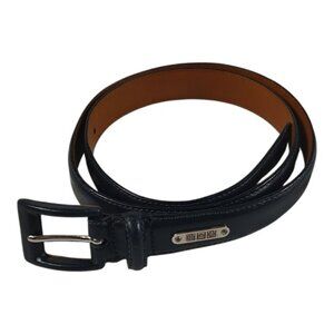 Lauren Ralph Lauren Black Leather Belt Metal Logo Plaque